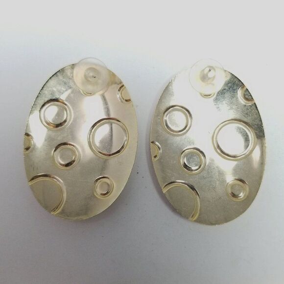 Vintage Pastel Polka Dot Oval Stud Earrings, Pink Purple Enamel, Retro 80s Style - Picture 3 of 6